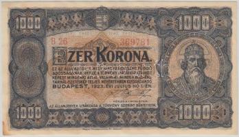 1923. 1000K "Magyar Pénzjegynyomda Rt. Budapest" T:I- bal alsó sarkán kis folt, hajtatlan Adamo K37