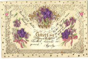 Flower, silk greeting card, Emb. litho