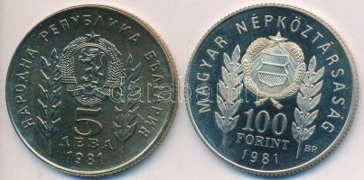 1981. 100Ft + 5L magyar-bolgár közös kiadás "Bulgária 1300 éves" T:PP,BU