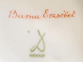 Barna Erzsébet jelzésű virágmintás porcelán cukortartó, hibátlan, jelzett, kopásnyomokkal, d: 12 cm,...