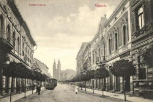 Miskolc, Szemere utca, villamos, Mahr üzlete (EK)