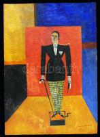 Olvashatatlan jelzéssel: Sétapálcás úr. Olaj, karton, sérült, 47×34 cm