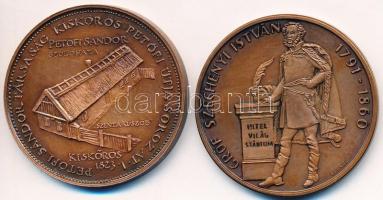 2db klf MÉE emlékérem: Lapis András (1942-) 1973. "MÉE - Kiskőrösi Csoport - Petőfi útja sorozat I. változat" Br emlékérem (42,5mm) + Renner Kálmán (1927-1994) / Szabó Géza (1939-) 1991. "MÉE Sopron XXI. Vándorgyűlés / Gróf Széchenyi István" Br emlékérem (42,5mm) T:1-