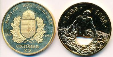 2db klf emlékérem: Bognár György (1944-) 1989. "1956-1989 Magyar Köztársaság" aranyozott emlékérem (42,5mm) + 1992. "1920 - 1947 / 1956 - 1992" aranyozott emlékérem (42,5mm) T:PP,2