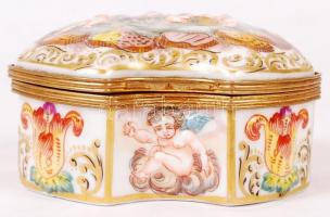 Potschappel? ékszeres doboz, kézzel festett, jelzett, hibátlan, 9×9 cm