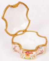 Potschappel? ékszeres doboz, kézzel festett, jelzett, hibátlan, 9×9 cm