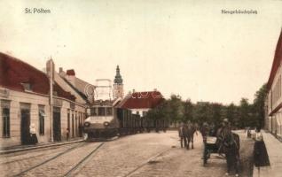 Sankt Pölten, Neugebäudeplatz, elektrische Strassenbahn; Verlag Karl Sartory / urban electric railway