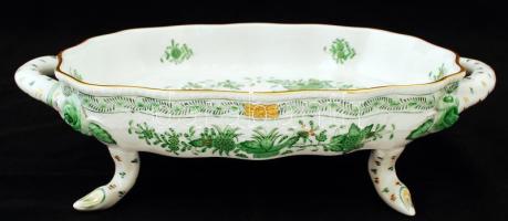 Herendi India kosár mintás kínálótál, rózsákon apró lepattanás, kézzel festett, jelzett, 31×20 cm, m:8 cm