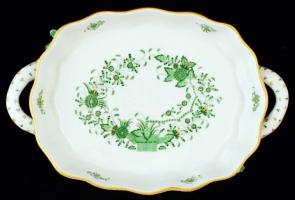 Herendi India kosár mintás kínálótál, rózsákon apró lepattanás, kézzel festett, jelzett, 31×20 cm, m...