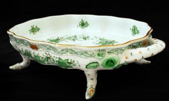 Herendi India kosár mintás kínálótál, rózsákon apró lepattanás, kézzel festett, jelzett, 31×20 cm, m...