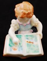 Herendi mesekönyves kislány, kézzel festett, jelzett, hibátlan, m:7 cm