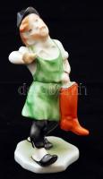 Herendi cipész inas, kézzel festett, jelzett, hibátlan, m:12,5 cm