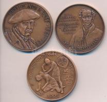 3db klf MÉE emlékérem: Tóth Sándor (1933-) / Szabó Géza (1939-) 1984. "MÉE XXIII. Vándorgyűlése Kaposvár / Rippl-Rónai József" Br emlékérem (42,5mm) + Renner Kálmán (1927-1994) 1991. "Gróf Széchenyi István 200. születési évfordulójára, Széchenyi Kör, Széchenyi Társaság" Br emlékérem (42,3mm) + Fritz Mihály (1947-) / Szabó Géza (1939-) 1994. "MÉE Székesfehérvár - Aba Sámuel és Péter" Br emlékérem (42,5mm) T:1