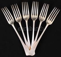 6 db ezüst (Ag.) süteményes villa "K. L." monogrammal, jelzett, nettó 287 gr