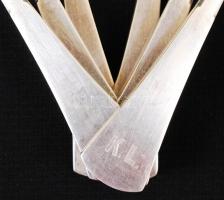 6 db ezüst (Ag.) süteményes villa "K. L." monogrammal, jelzett, nettó 287 gr