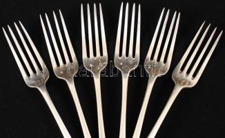 6 db ezüst (Ag.) süteményes villa "K. L." monogrammal, jelzett, nettó 287 gr