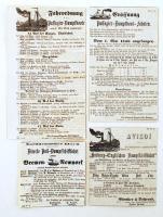 1856 3 db gőzhajózással kapcsolatos újságkivágás, a Pest-Buda és Újpest-Szentendre vonalon való gőzhajó járat elindításáról, New York, Bréma, Duna, Tisza útvonalakról német nyelven