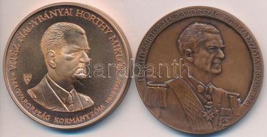 2db klf emlékérem: Fűz Veronika (1951-) 1991. "Bajai Éremgyűjtők - Horthy Miklós Bajai Látogatása Emlékére" Br emlékérem (42,5mm) +  Bozó Gyula (1913-2004) 1993. "Vitéz Nagybányai Horthy Miklós újratemetése Kenderesen" Br emlékérem (42,5mm) T:1,PP