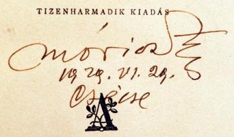 Móricz Zsigmond: Az isten háta mögött. Budapest, é.n., Athenaeum. Szerző által dedikált példány! Ara...