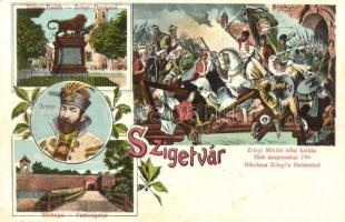 Szigetvár, Zrínyi, Zrínyi-szobor, Zrínyi halála, várrom, Kozáry Ede kiadása, litho, So. Stpl