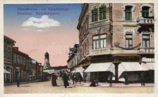 Ivano-Frankivsk, Stanislawów; Ul. Karpinskiego / Karpinski street with Emil Taubers shop, town hall (EB)