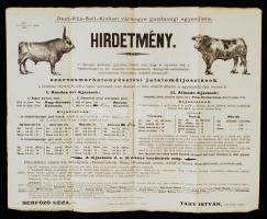 1901 A Pest-Pilis-Solt-Kiskun vármegyei gazdasági egyesület által kiadott szarvasmarha-tenyésztési jutalomdíjosztási hirdetmény