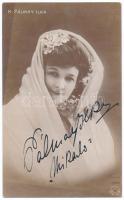 Pálmay Ilka (Petráss Ilona, 1859–1945) magyar színésznő aláírása az őt ábrázoló fotólapon