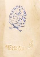 Herendi porcelán vörös-arany kínai hal gyertyatartó, kézzel festett, jelzett, apró kopásnyomokkal, m...