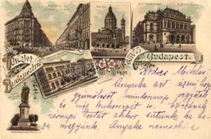 Budapest, Andrássy út, Bazilika, Operaház, József főherceg szobor, Minta rajziskola, Műcsarnok zene akadémia, Ottmar Zieher, floral, litho (EK)