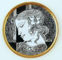 Hollóházi Szász Endre porcelán falitányér, szita, jelzett, apró kopásnyomokkal, d: 15 cm + Hollóházi...