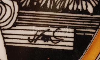 Hollóházi Szász Endre porcelán falitányér, szita, jelzett, apró kopásnyomokkal, d: 15 cm + Hollóházi...