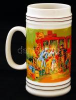 Hollóházi Magyar Posta emlék korsó, matricás, jelzett, hibátlan, m:15,5 cm