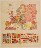 Európa térképe 1924. Európa főbb államainak címereivel ill., lobogóival. Mérték: 1:15,000.000. Tervezte. Dr. Kogutowitz Károly. Hajtogatva. 48x41