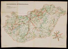 cca. 1939 Magyarország Autóbuszhálózata. Athenaeum. Hátoldalán "A közlekedési szabályok életünk...