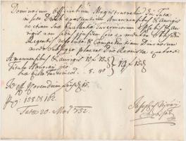 1752 Kifizetési igazolás tatai kocsisok és tiszttartók részére, latin nyelven