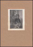 cca 1850 Fiatal kosárhordó lány portréja, Barabás Miklós képe nyomán, rézkarc, papír, jelzett, 11,5×8 cm