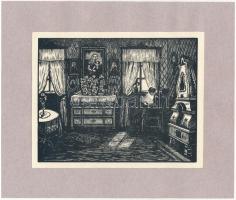 Conrad Gyula (1877-1959): Csendes vasárnap. Fametszet, papír, jelzés nélkül, 17x14 cm