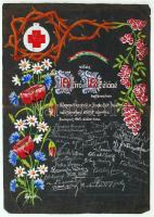 1945 Egyedi, vegyes technikával készült, emléklap "Buda-Dél Internálótáborban eltöltött napokra" felirattal,Schott jelzéssel. Kissé szakadozott. 36x25,5cm