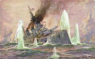 1915 WWI English-German Naval battle, warships s: Willy Stöwer (EM)