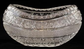 Nagyméretű csiszolt ólomkristály üveg tál, jelzés nélkül, hibátlan, 26×15×13,5 cm