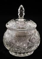 Ólomkristály bonbonier, jelzés nélkül, apró csorbával, d: 9,5 cm, m: 16 cm