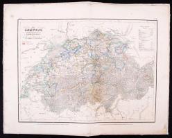 cca 1840 Svájc vászon térkép / Switzerland map on canvas 36x28 cm