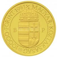 1991. 10.000Ft Au "II. János Pál pápa látogatása" dísztokban(6,98g/0.986) T:PP ujjlenyomat...