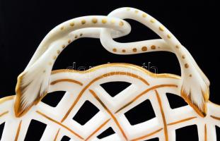 Herendi indiai kosár mintás áttört kosár, kézzel festett, jelzett, restaurált, m:8 cm, 22×35 cm