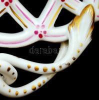 Herendi indiai kosár mintás áttört kosár, kézzel festett, jelzett, restaurált, m:8 cm, 22×35 cm