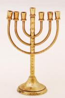 Régi réz menóra, "Jerusalem" felirattal, m: 11,5 cm