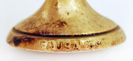 Régi réz menóra, "Jerusalem" felirattal, m: 11,5 cm