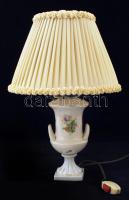 Herendi(régi) kézzel festett virágmintás porcelán asztali lámpa ernyővel, hibátlan, m: 44 cm