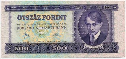 1980. 500Ft nyomdai felstékfoltokkal T:I Hungary 1980. 500 Forint with typographical paint stains C:UNC Adamo F42