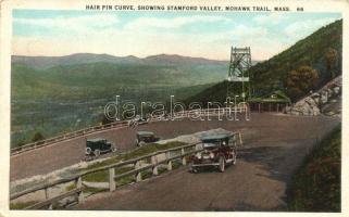 Mohawk Trail, Massachusetts, Hair Pin Curve, Showing Stamford Valley, automobiles